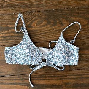 Blue and white floral bikini top